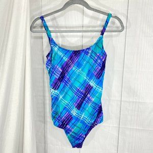 Maxine Of Hollywood Womens 16 Blue Swim Suit Bathing Suit Vintage USA #V